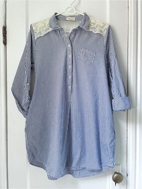 Anthropologie Lili’s Closet Blue Stripe Oversized Button Down Tunic